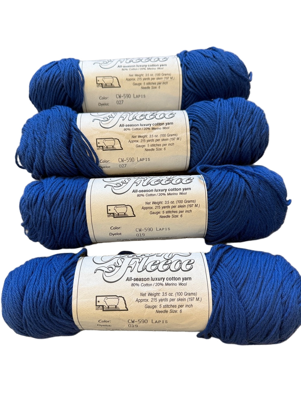 (4) Brown Sheep Cotton Fleece Yarn Lot Skeins Color CW-590 Lapis